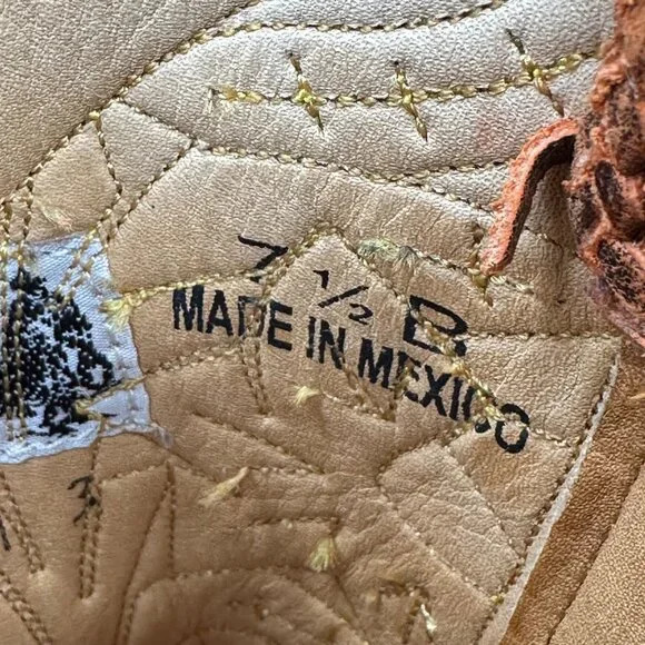 Old Gringo Wyoming Tooled Brown Leather Short Cowgirl Cowboy Western Boots 7.5 - Picture 9 of 16